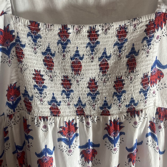 J. Crew White Dress with Blue and Red Floral Print Midi Tiered Ruffle Dress S 14 - Picture 11 of 15